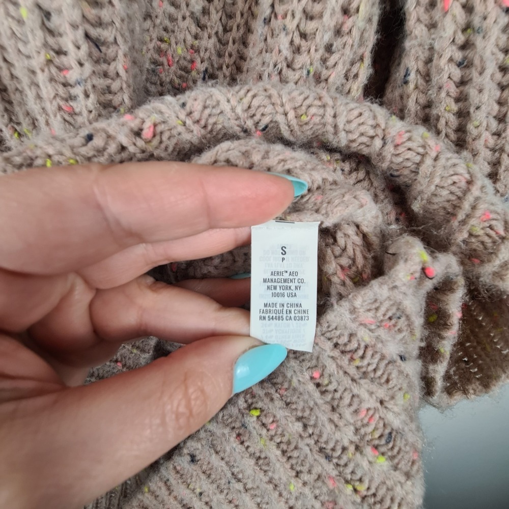 AERIE Womens Open Road Speckled Sweater Hoodie Small Oversized Tan‎ Chunky Knit - Picture 3 of 7